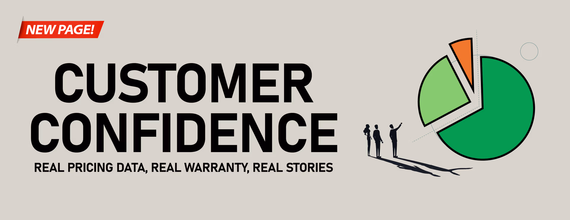 Image is used as a banner to announce our new "Customer Confidence" webpage. It acts as a functional announcement, advertisement, and link.